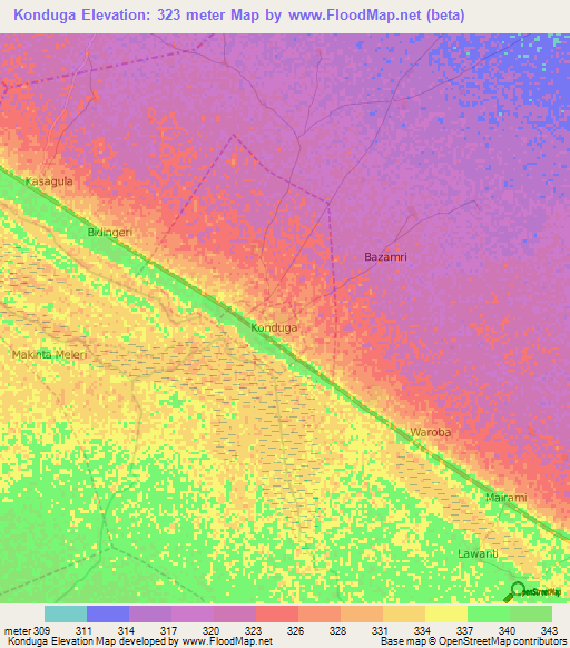 Konduga,Nigeria Elevation Map