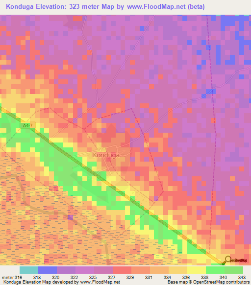 Konduga,Nigeria Elevation Map