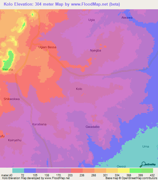 Kolo,Nigeria Elevation Map