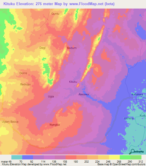 Kituku,Nigeria Elevation Map