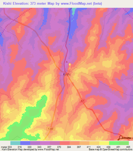 Kishi,Nigeria Elevation Map