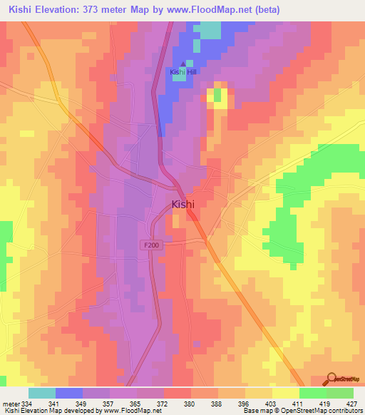 Kishi,Nigeria Elevation Map