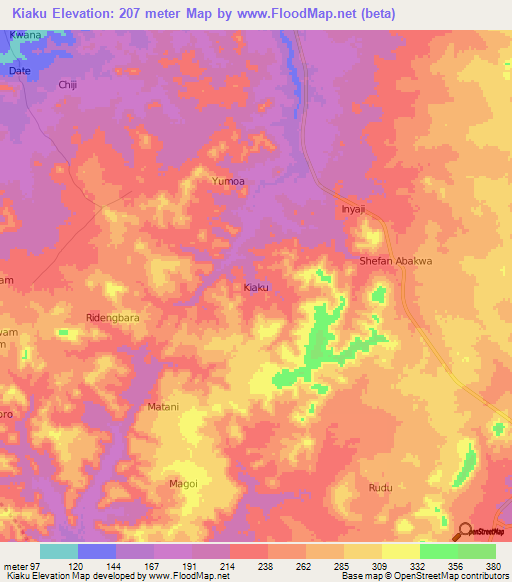 Kiaku,Nigeria Elevation Map