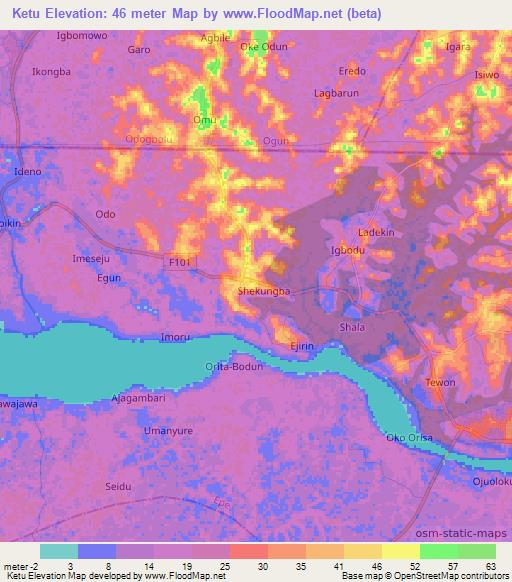 Ketu,Nigeria Elevation Map