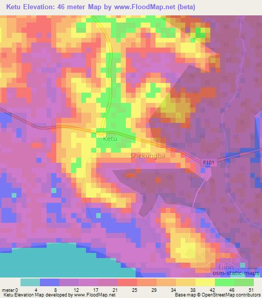 Ketu,Nigeria Elevation Map