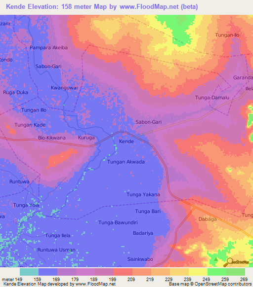 Kende,Nigeria Elevation Map