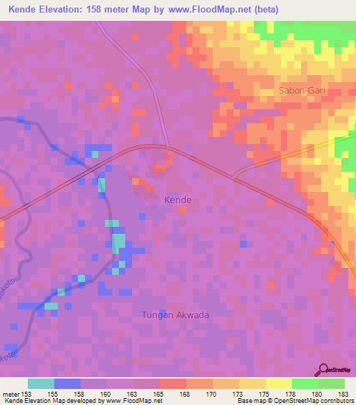 Kende,Nigeria Elevation Map