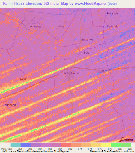 Keffin Hausa,Nigeria Elevation Map