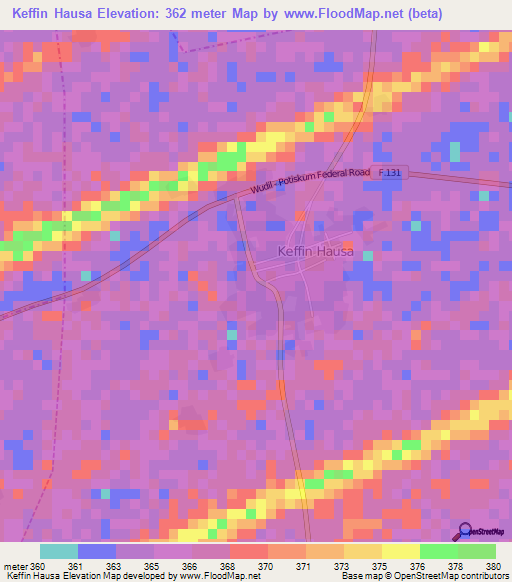 Keffin Hausa,Nigeria Elevation Map