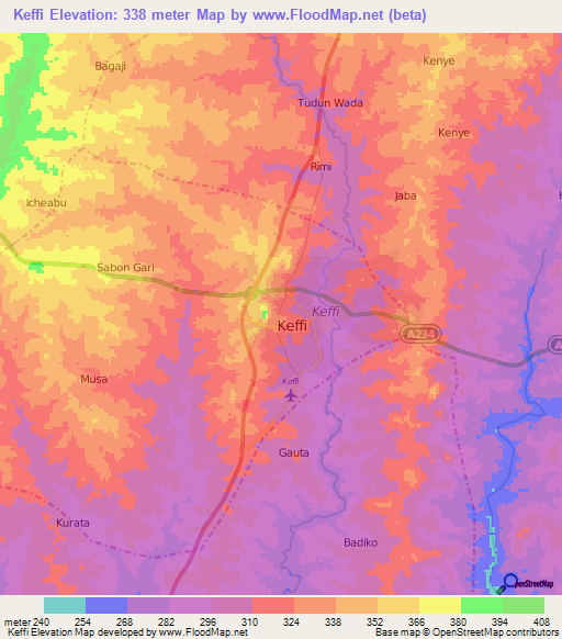 Keffi,Nigeria Elevation Map