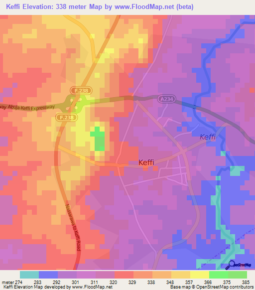 Keffi,Nigeria Elevation Map