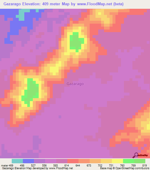 Gazarago,Nigeria Elevation Map