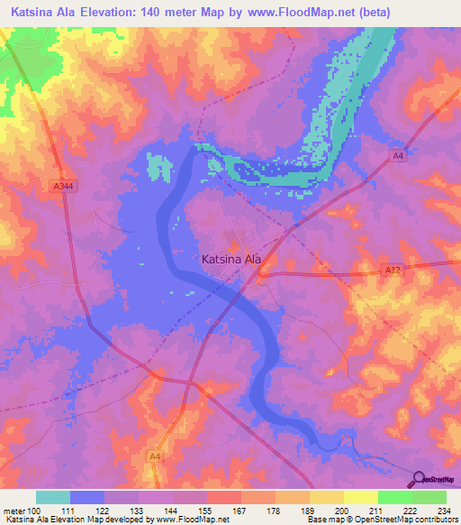 Katsina Ala,Nigeria Elevation Map