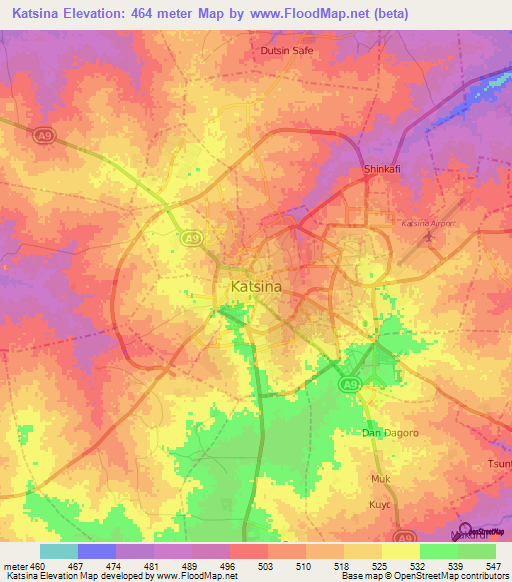 Katsina,Nigeria Elevation Map