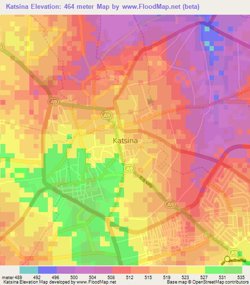 Katsina,Nigeria Elevation Map