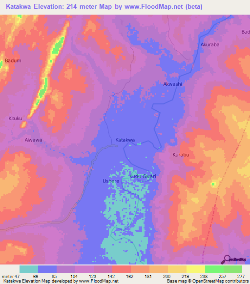 Katakwa,Nigeria Elevation Map