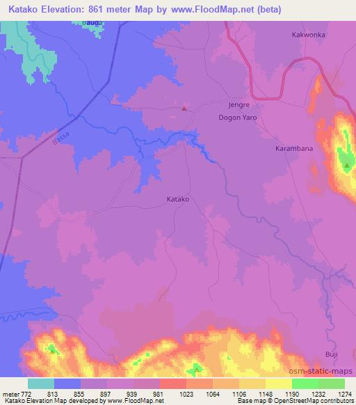 Katako,Nigeria Elevation Map