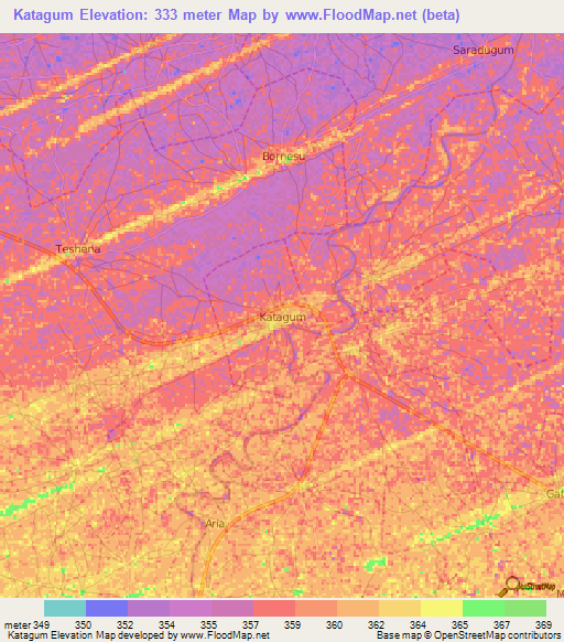 Katagum,Nigeria Elevation Map