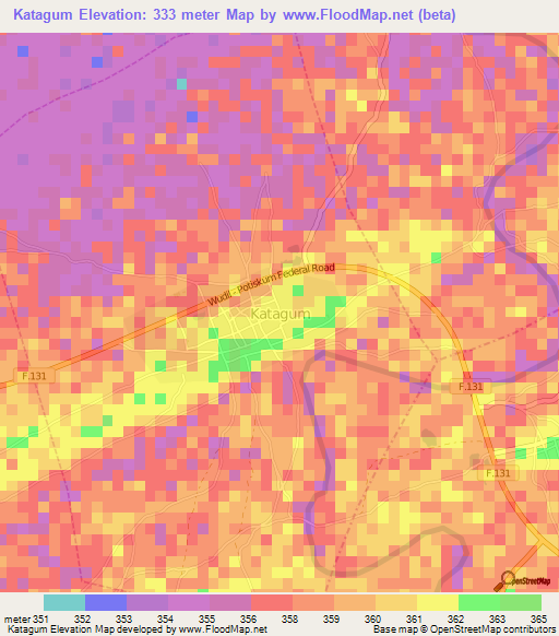 Katagum,Nigeria Elevation Map