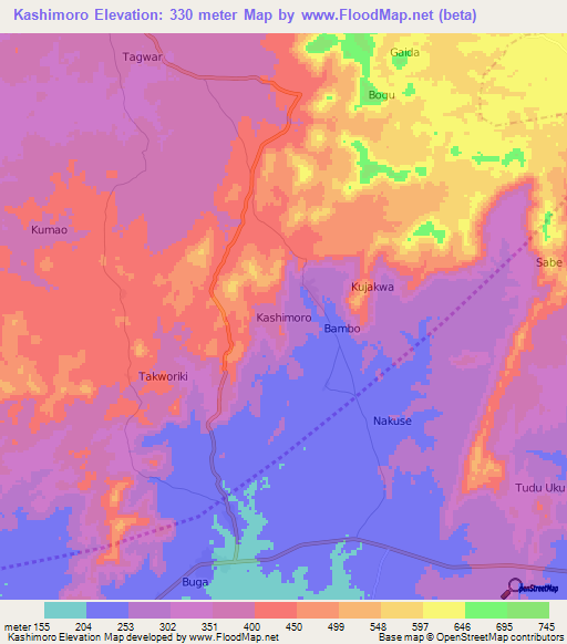 Kashimoro,Nigeria Elevation Map