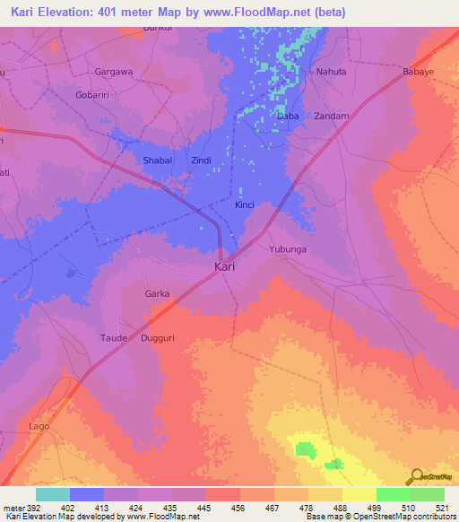 Kari,Nigeria Elevation Map