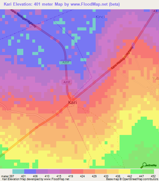 Kari,Nigeria Elevation Map