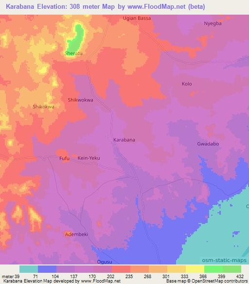 Karabana,Nigeria Elevation Map