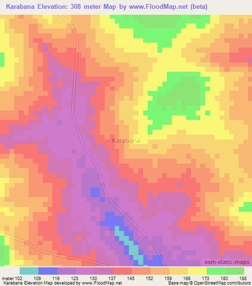 Karabana,Nigeria Elevation Map