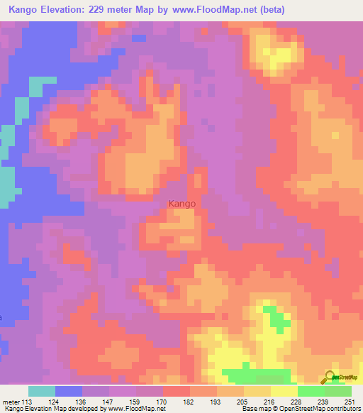 Kango,Nigeria Elevation Map