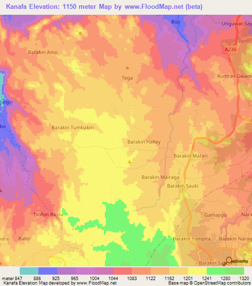 Kanafa,Nigeria Elevation Map