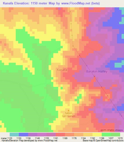 Kanafa,Nigeria Elevation Map