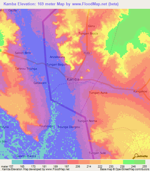 Kamba,Nigeria Elevation Map