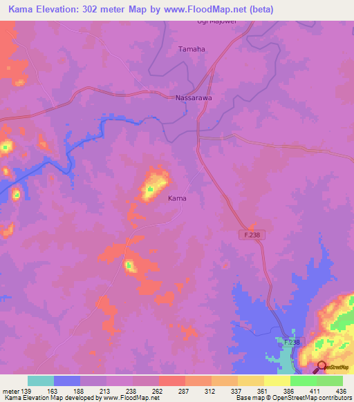 Kama,Nigeria Elevation Map