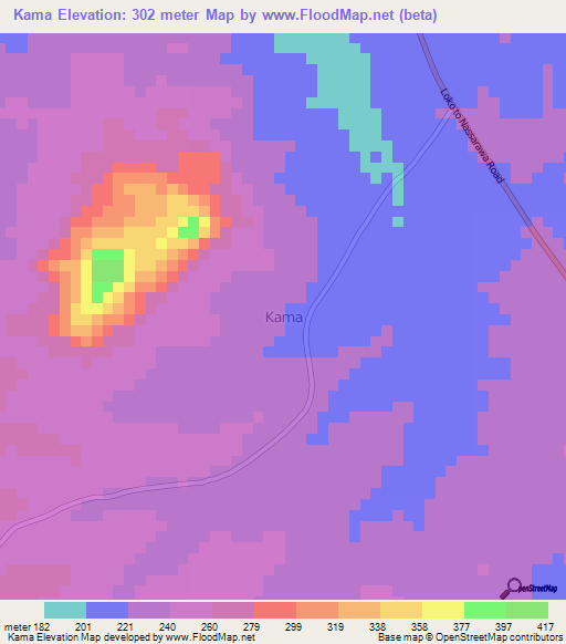 Kama,Nigeria Elevation Map