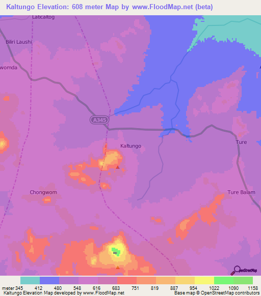 Kaltungo,Nigeria Elevation Map