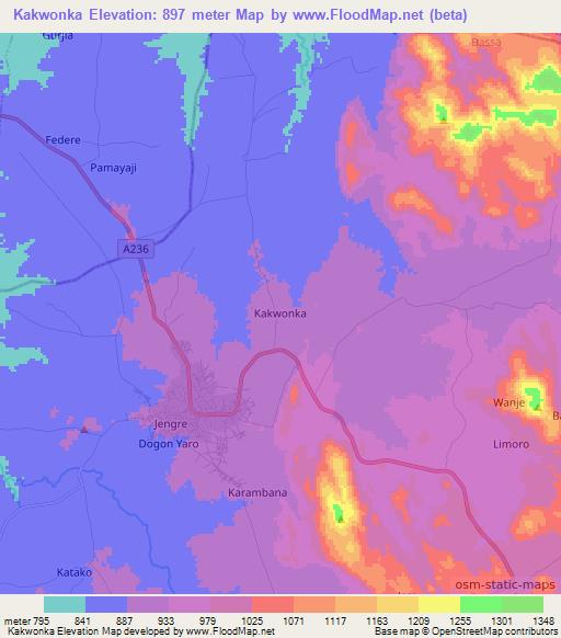 Kakwonka,Nigeria Elevation Map