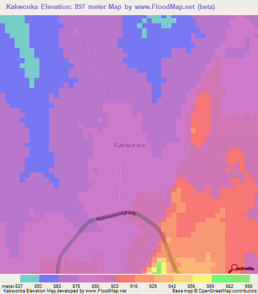 Kakwonka,Nigeria Elevation Map