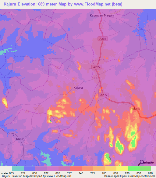 Kajuru,Nigeria Elevation Map