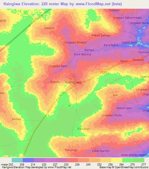 Kaingiwa,Nigeria Elevation Map