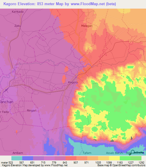 Kagoro,Nigeria Elevation Map