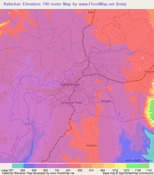 Kafachan,Nigeria Elevation Map