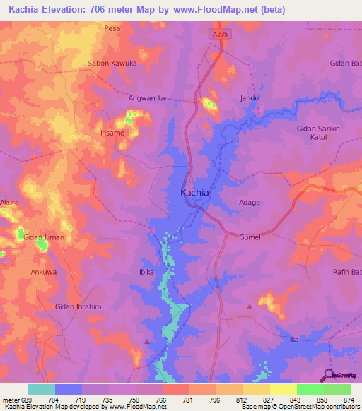 Kachia,Nigeria Elevation Map