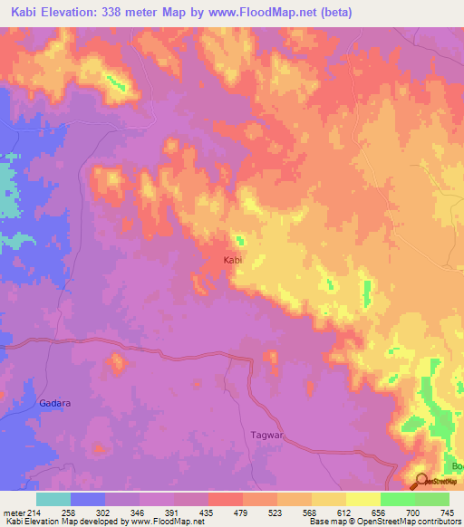 Kabi,Nigeria Elevation Map