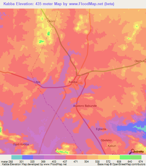 Kabba,Nigeria Elevation Map