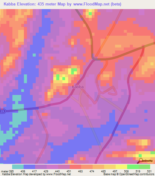 Kabba,Nigeria Elevation Map