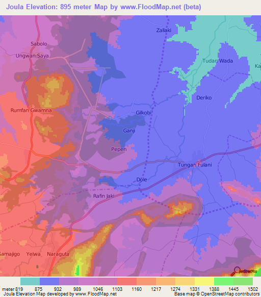 Joula,Nigeria Elevation Map