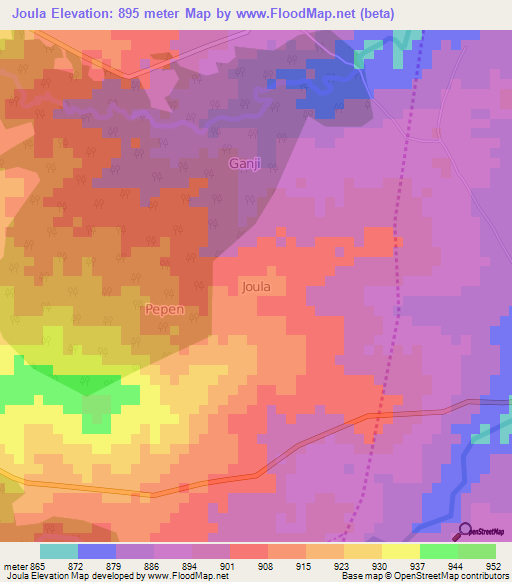 Joula,Nigeria Elevation Map