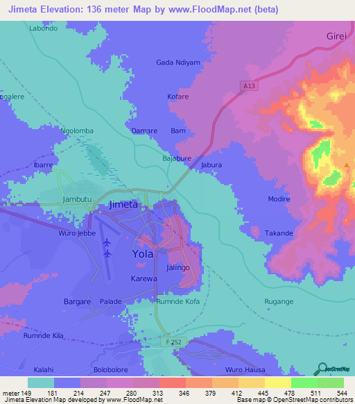 Jimeta,Nigeria Elevation Map