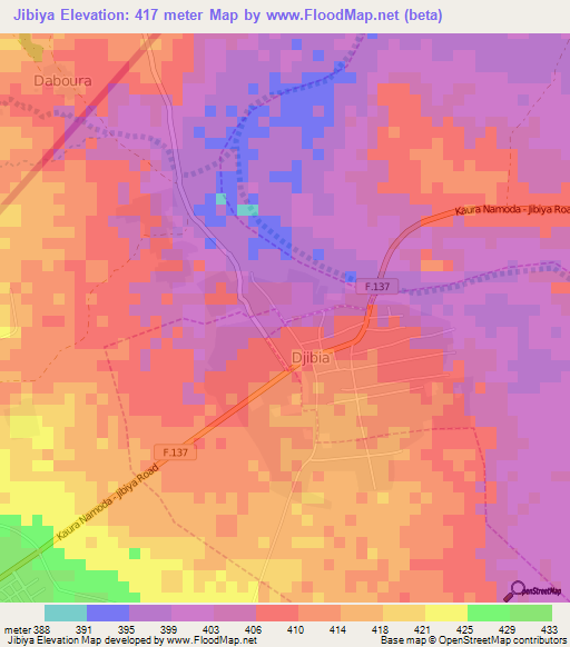 Jibiya,Nigeria Elevation Map