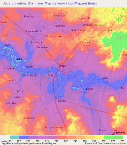 Jega,Nigeria Elevation Map